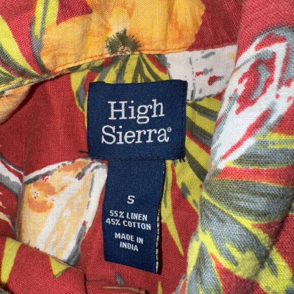 High Sierra Linen Blend Hawaiian Shirt - S Red Pineapple Piña colada Print - Picture 2 of 4